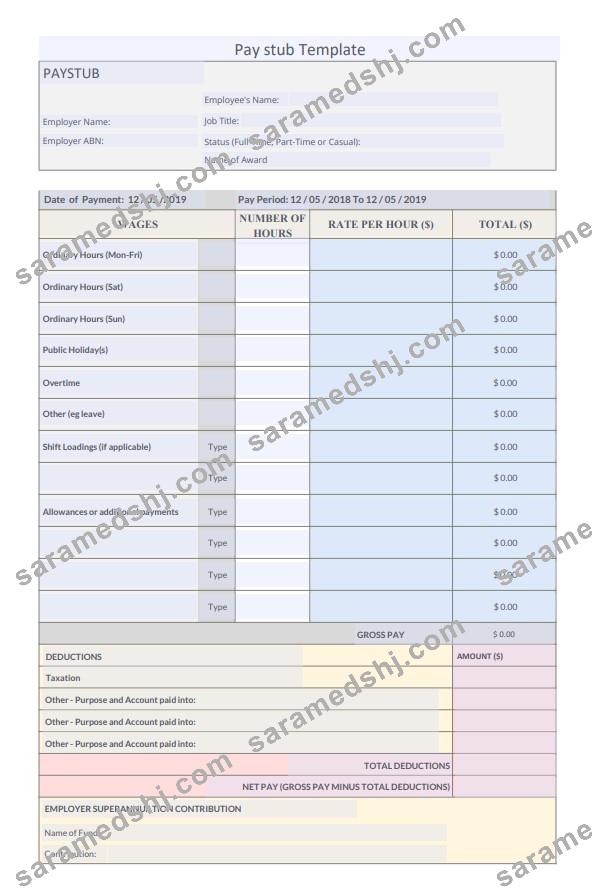 Employer superannuation contribution pay stub Template